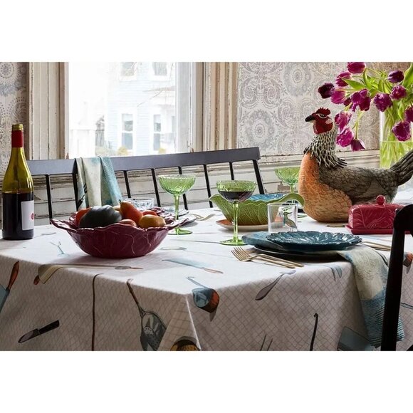 John Derian Target 84"x60" Cutlery Toss Printed Rectangle Tablecloth Farmhouse - Picture 1 of 6